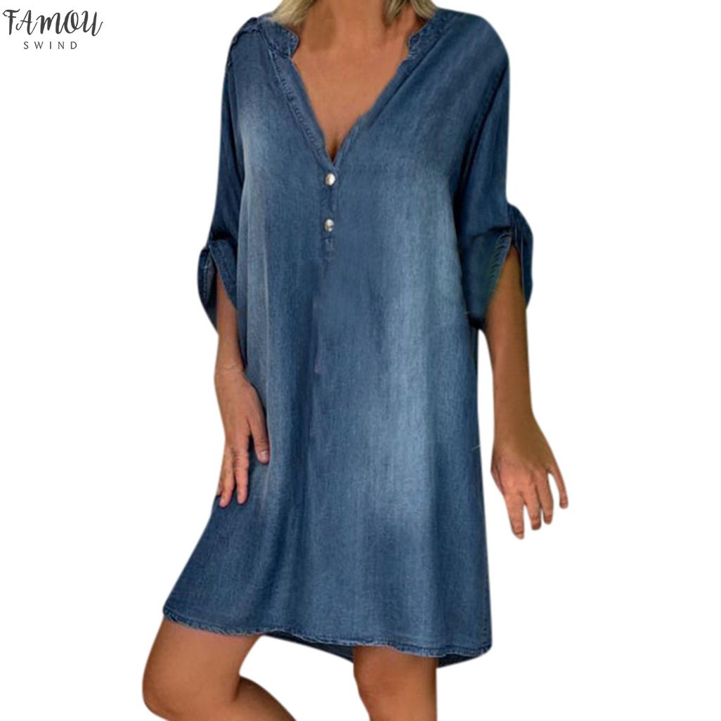 ankle length denim dress