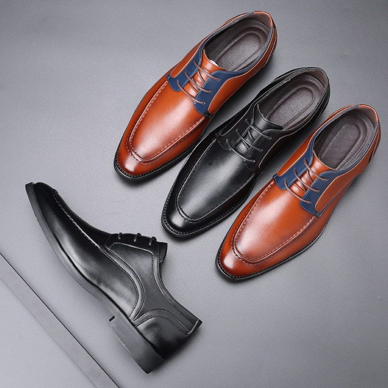 Men Brown Dress Shoes Fashion Pointed Toe Lace Up Brogue Leisure Shoes ...