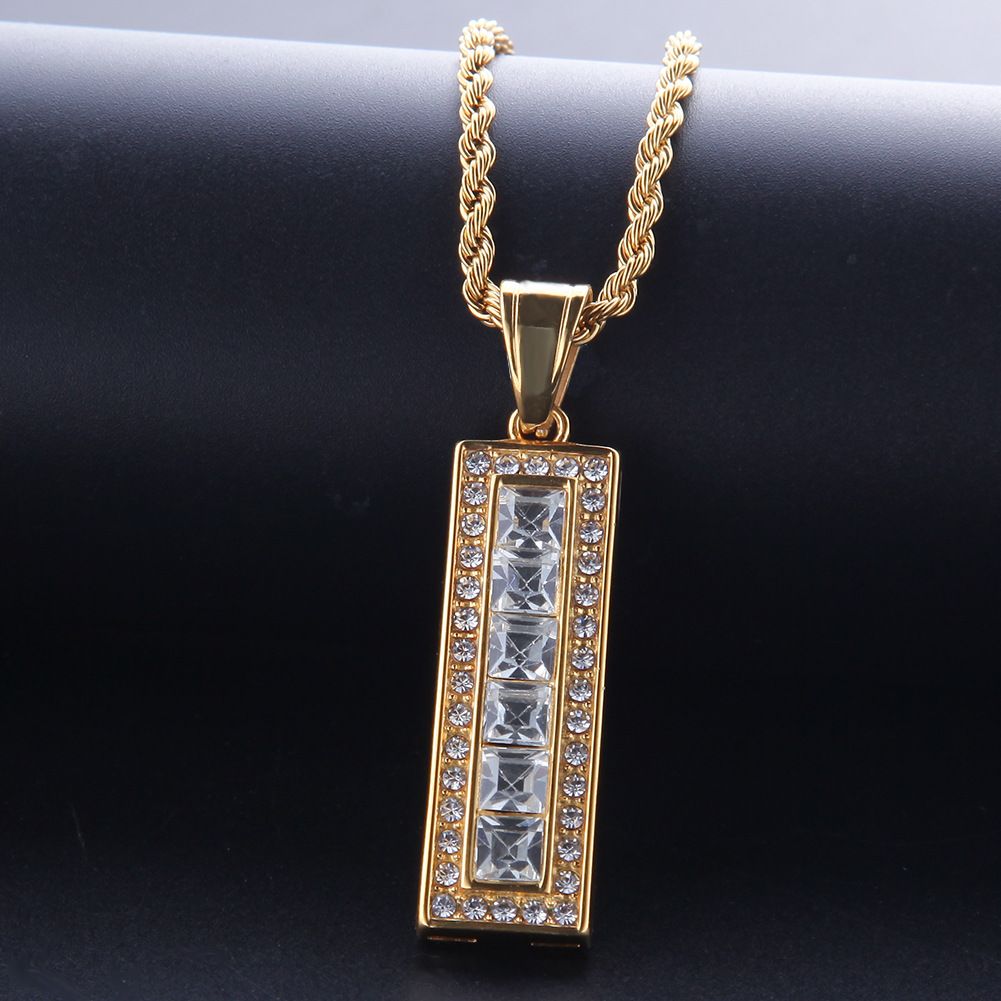 Full Diamond Rectangle Pendant Necklace 