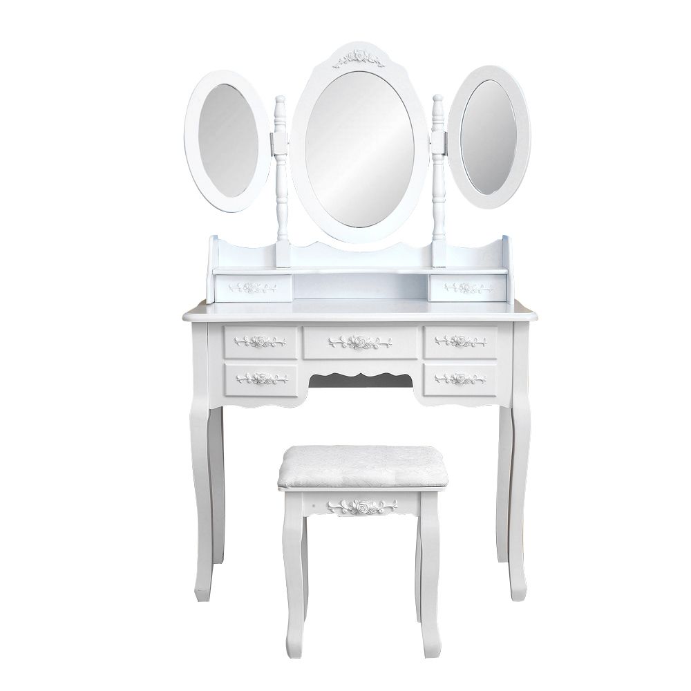 2020 White Color Foldable Trifold 3 Three Mirror 7 Seven Drawers