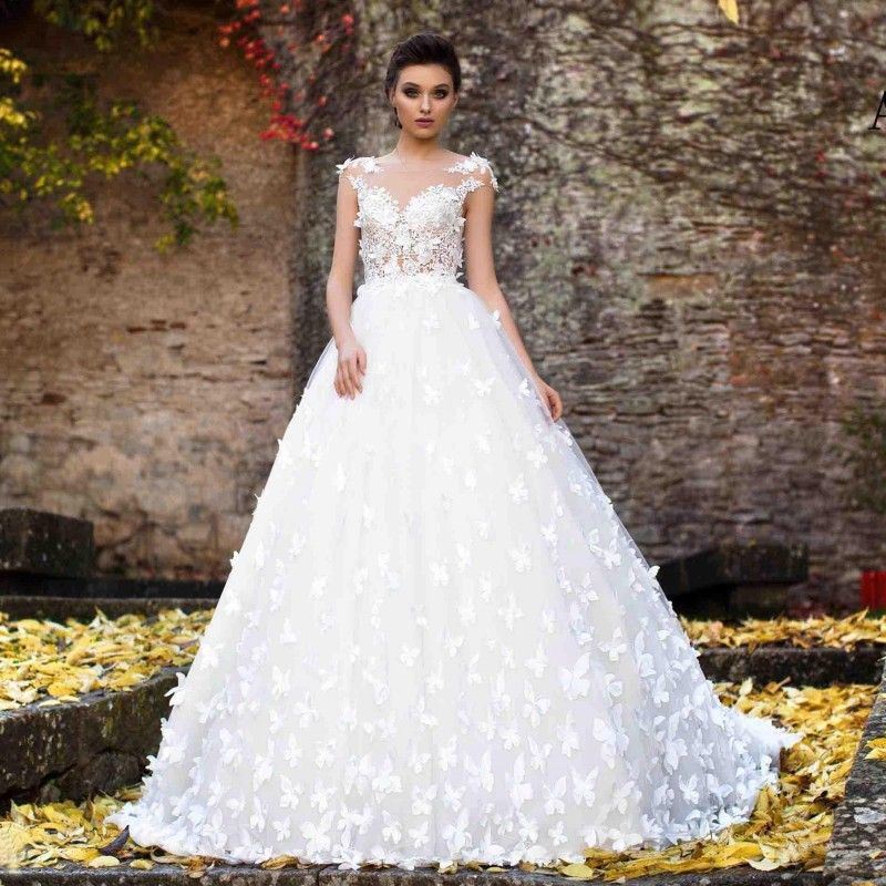 white butterfly wedding dress