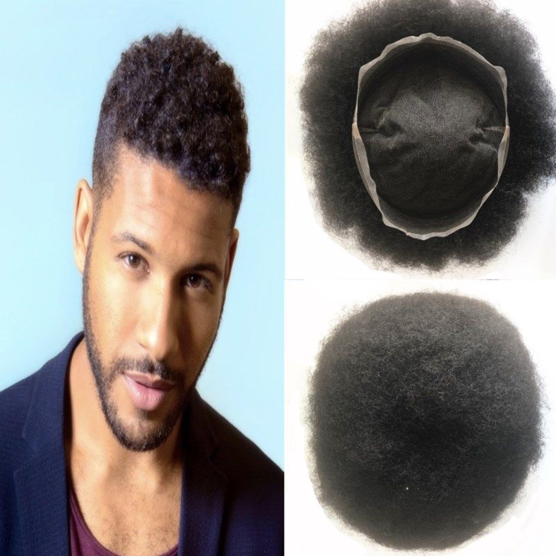 2019 Afro Curly Human Hair Toupee 6mm Curly Swiss Lace Toupee For