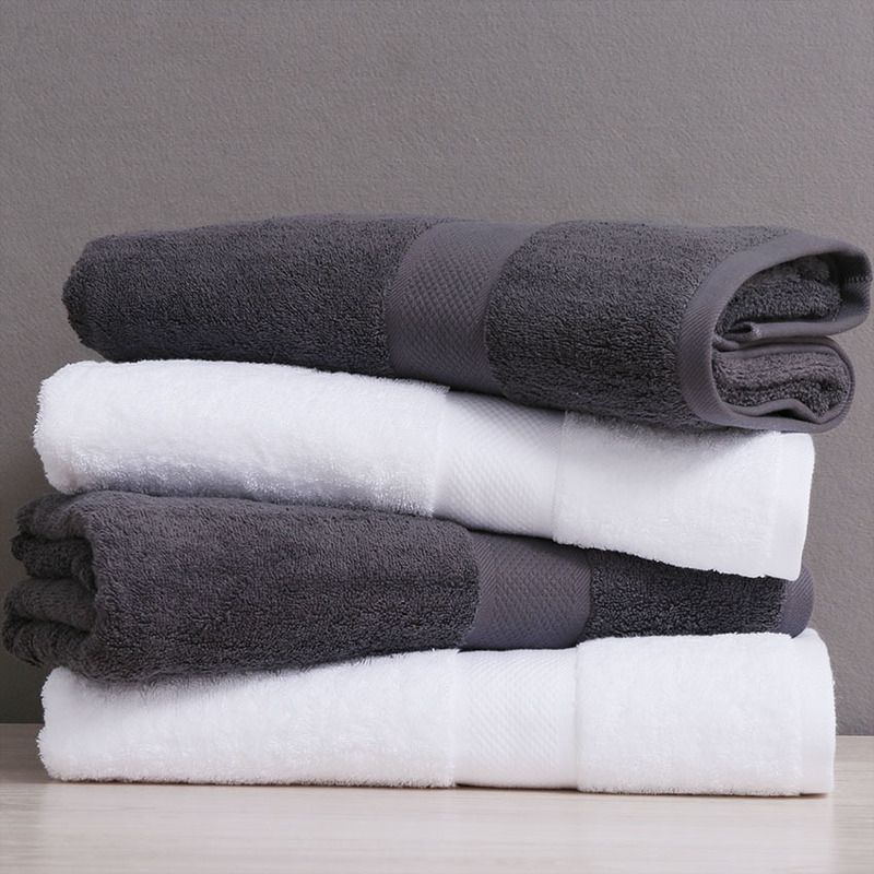 grey and white striped towels