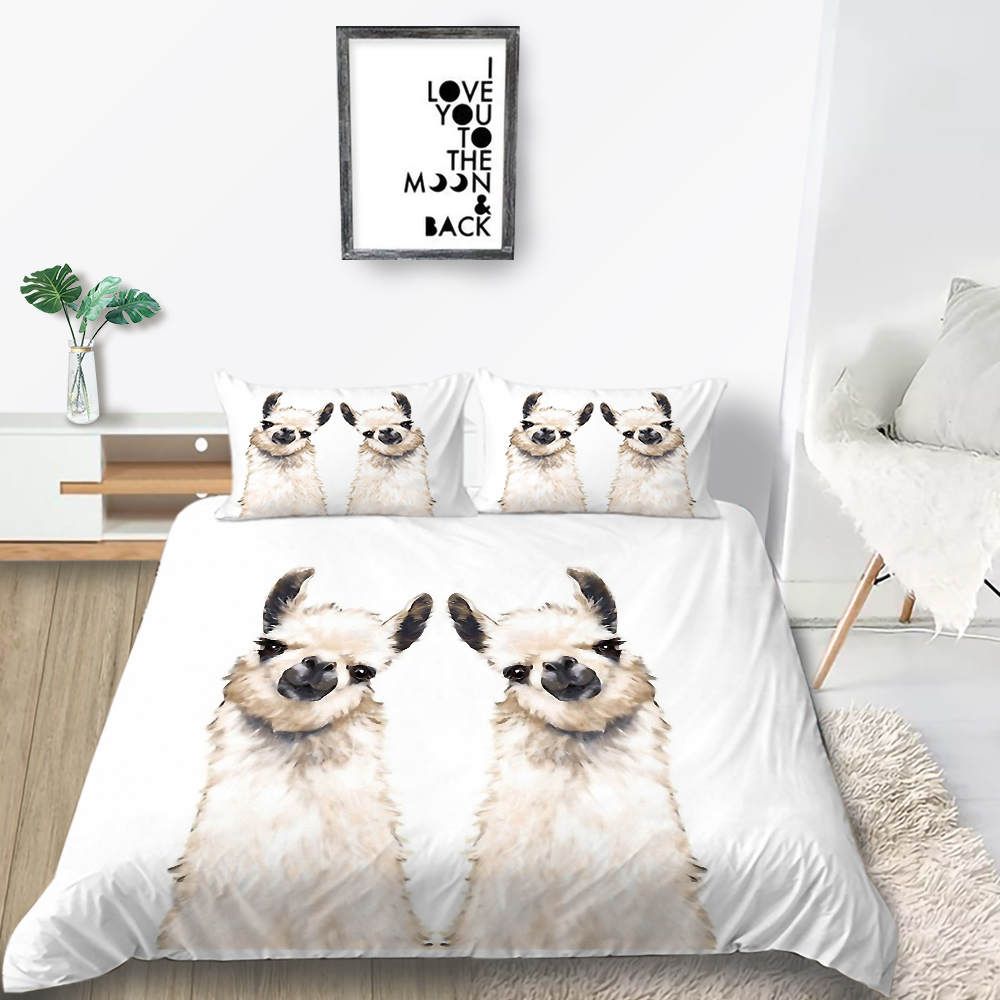 Alpaca Bedding Set Cartoon Cute Fashionable White Duvet Cover King