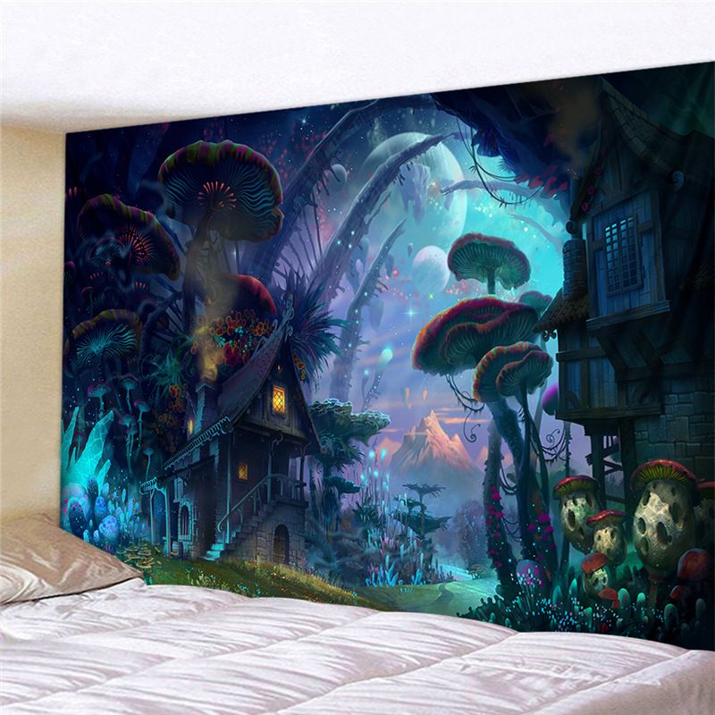 Psychedelic Fantasy Forest Tapestry Wall Hanging Printed Mushroom