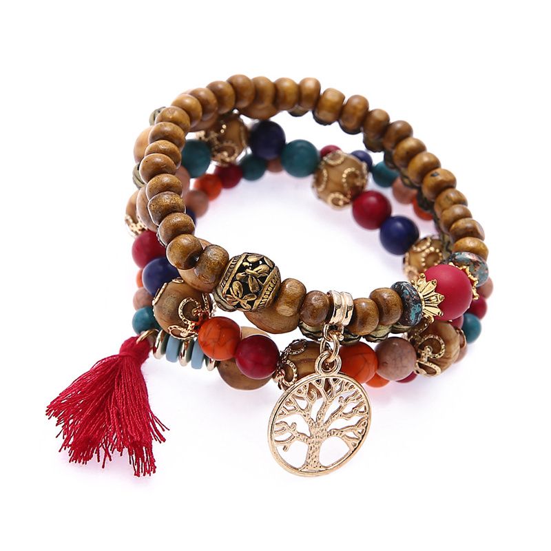 Pulsera De Borla De Bohemia Pulsera De Madera De Color De De Pulsera De Borla De Bohemia Pulsera De Madera De Color De De
