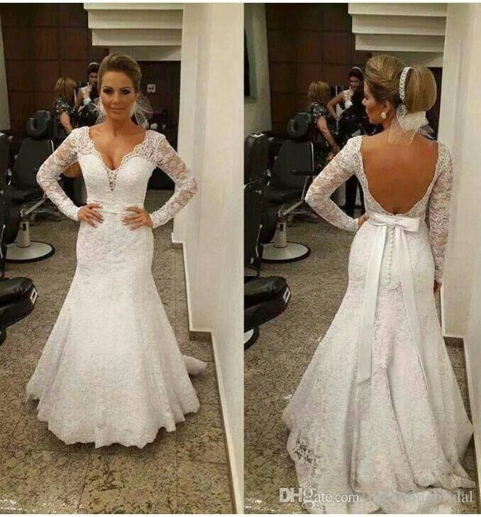 Discount Modest Lace Mermaid Wedding Dresses 2017 New Long