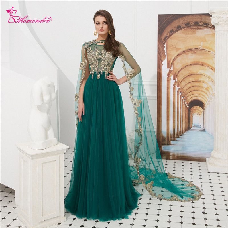 Vestido Longo Verde Escuro De Noite Formal Com Xaile De 2020 Cap Mangas  Applique Beads Sheer Voltar Vestidos De Festa Vestido De Festa Mãe Vestido  De Idodresser, $1.121,84 | Pt.Dhgate.Com