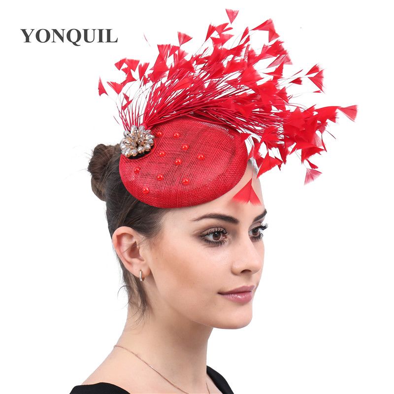 Ladies Fashion Red Fascinators Hats 