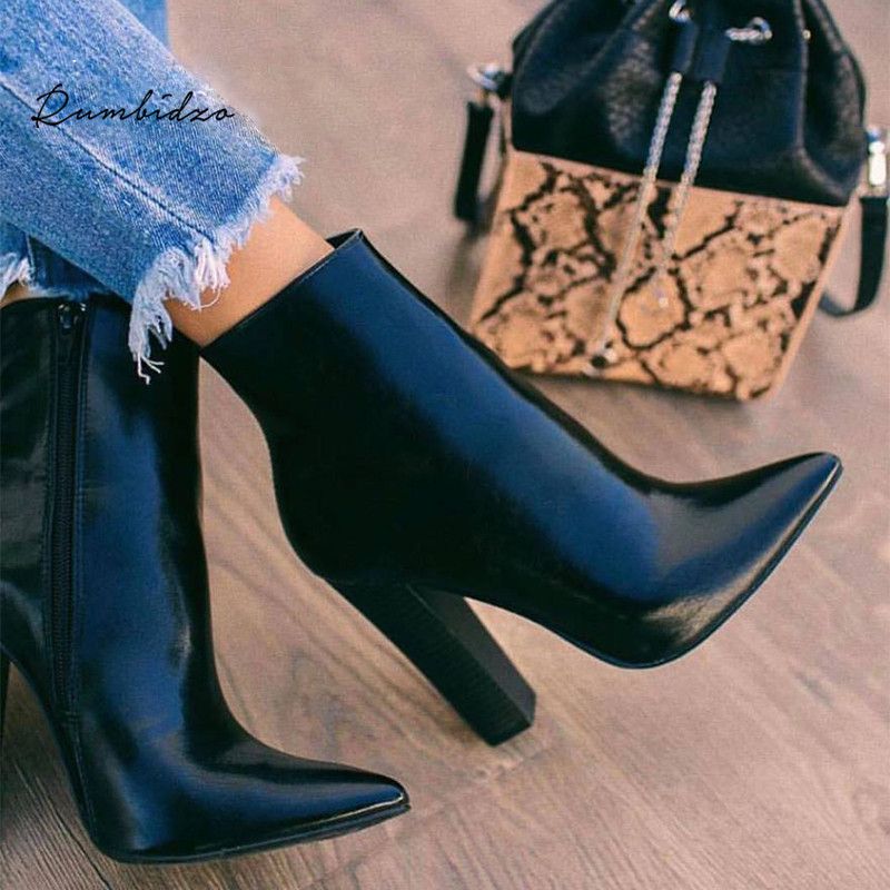 black pu ankle boots