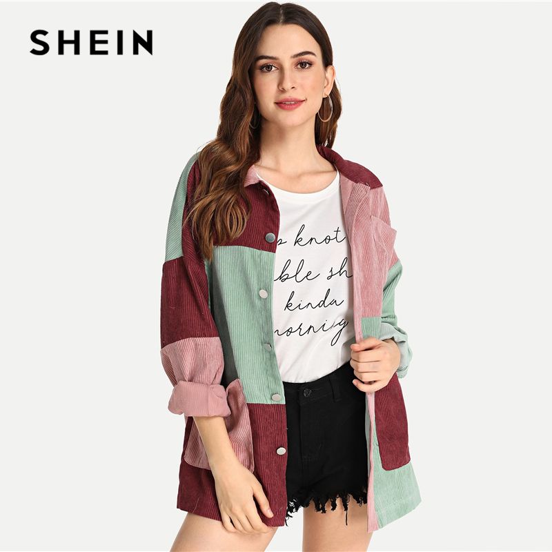 Compra Shein Multicolor Moderno Elegante Señora Cortar Y Coser Bolsillo  Delantero Abotonado Escudo 2018 Escudo De Fin De Semana De Otoño Ocasional  De Las Mujeres Y Ropa De Abrigo Barato | Entrega