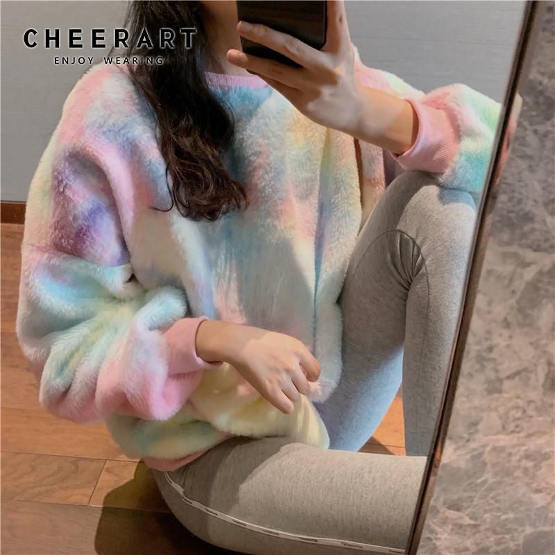 Tie Dye Hoodie Fur Colorful Oversized 