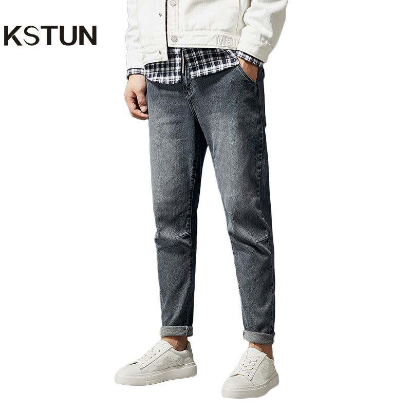 2020 KSTUN Retro Blue Jeans Men Elastic Waist Drawstring Joggers Pants ...