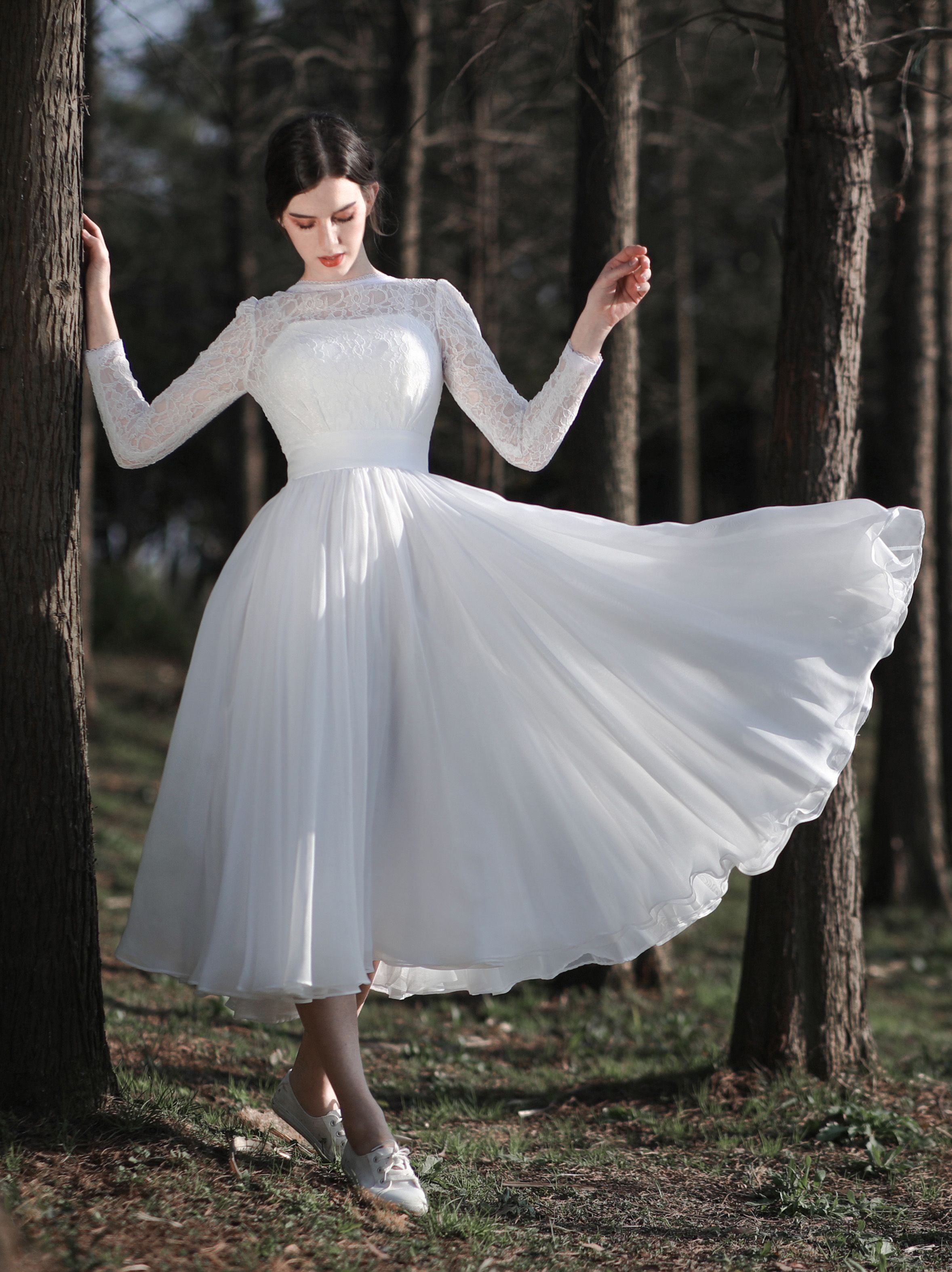 Discount New Coming 2020 Women Bateau Tea Length Wedding