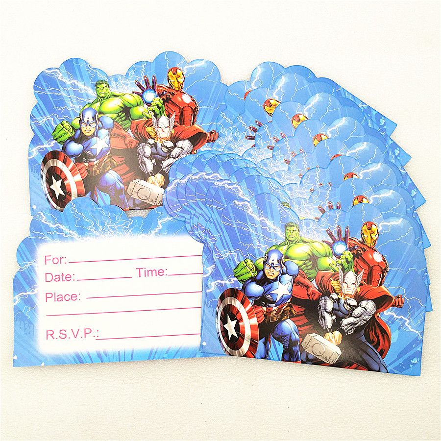 Arreglo Todo el mundo mucho 10pc tarjeta de invitación del partido del tema de dibujos animados  Vengadores fuentes de la ducha