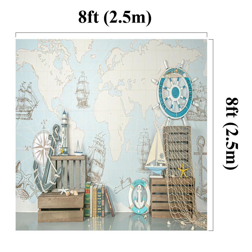 Kate 10x6.5ft Microfiber Summer Nautical Backdrops for Photography Rudder Helm with Anchor Background Birthday Theme Party Decoration Adults Kids Portrait Backdrop