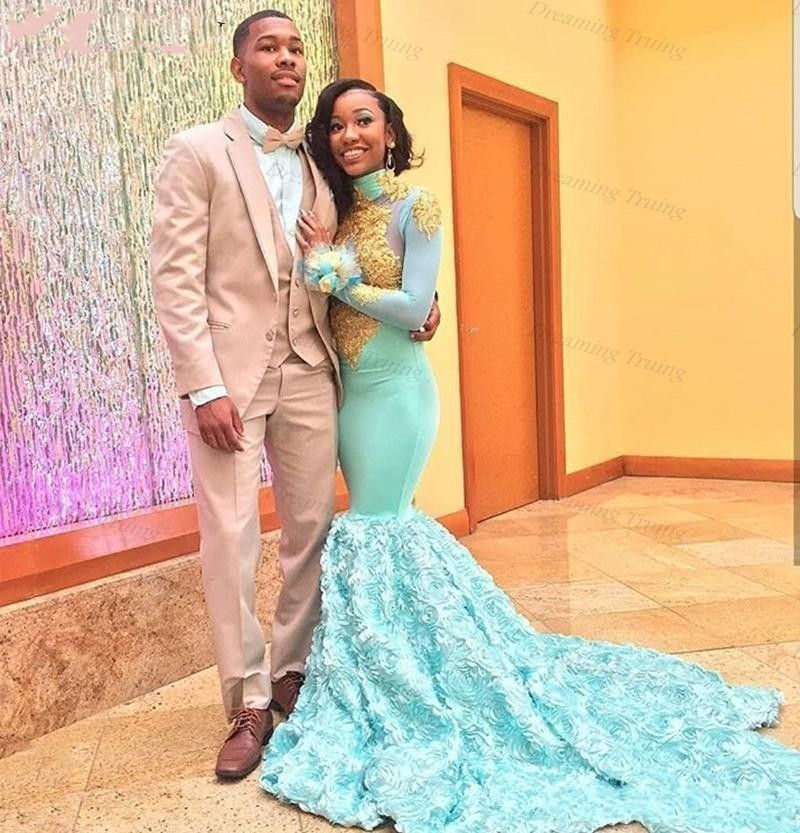 Glamorous South African Black Girls Long Mermaid Prom Dresses With 3d Rose Flowers Gold Lace Appliques Evening Party Gown From Bridalee 117 62 Dhgate Israel