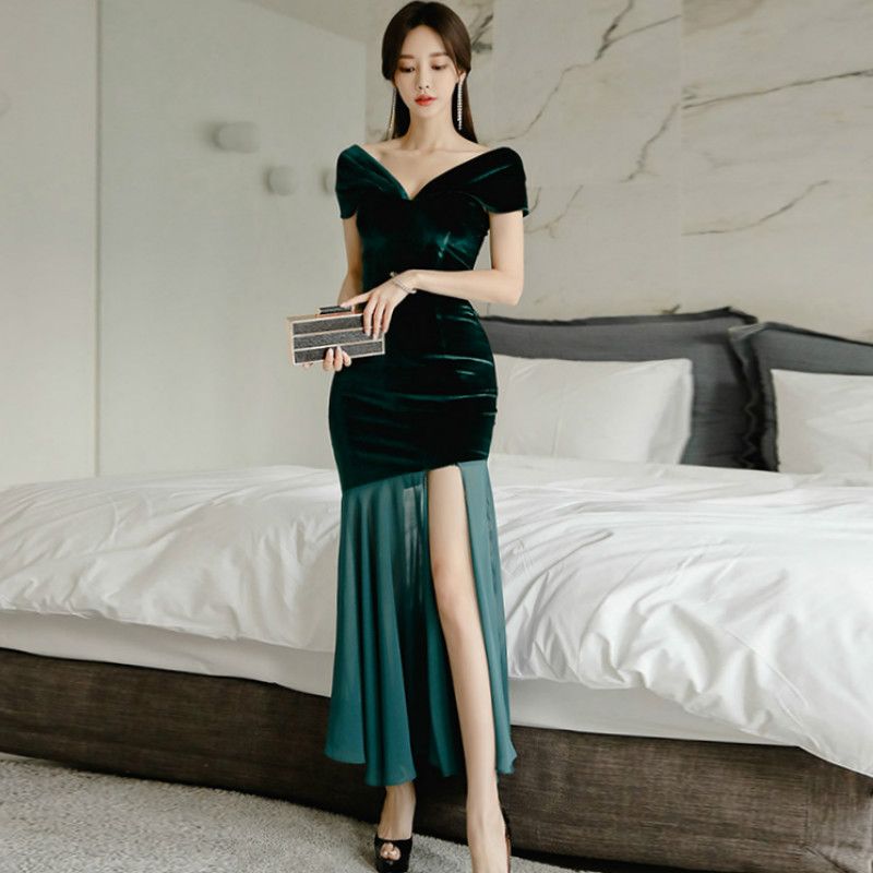 green v neck maxi dress