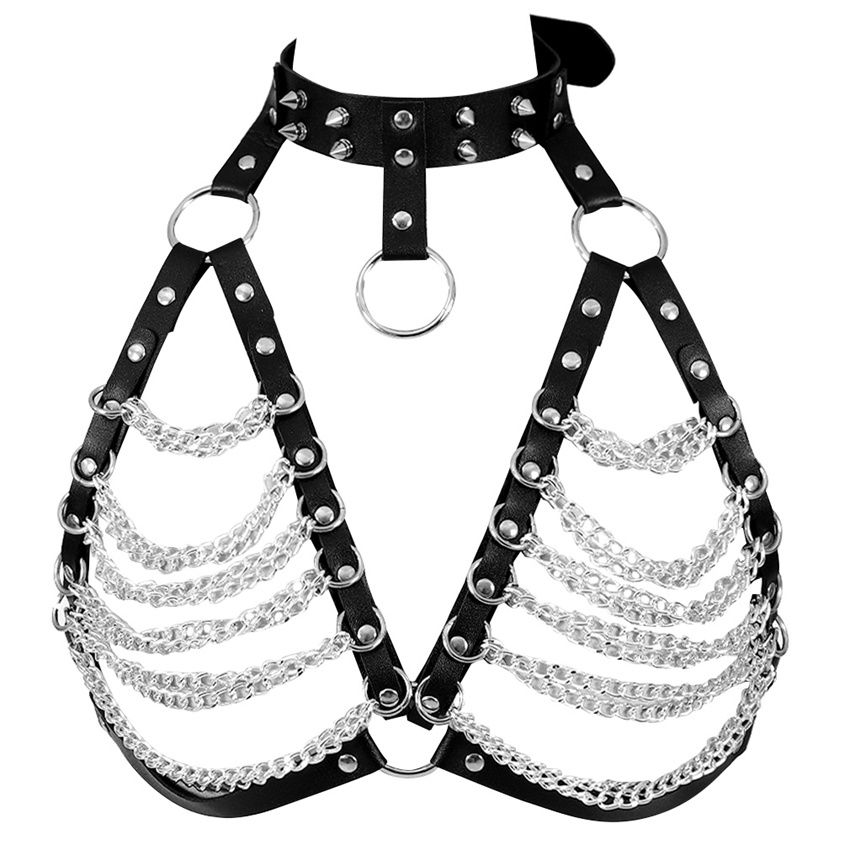 2021 Leather Body Harness Bra Punk Goth Strappy Top Cage Harnesses