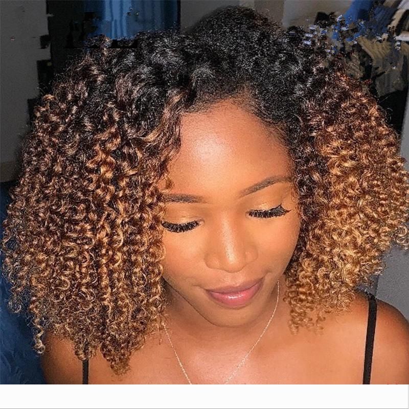 Afro kinky curly ombre brown blonde auburn lace front human hair wigs for black women natural hair wigs pre plucked 150% density 16inc Afro kinky curly ombre brown blonde auburn lace front human hair wigs for black women natural hair wigs pre plucked 150% density 16inc