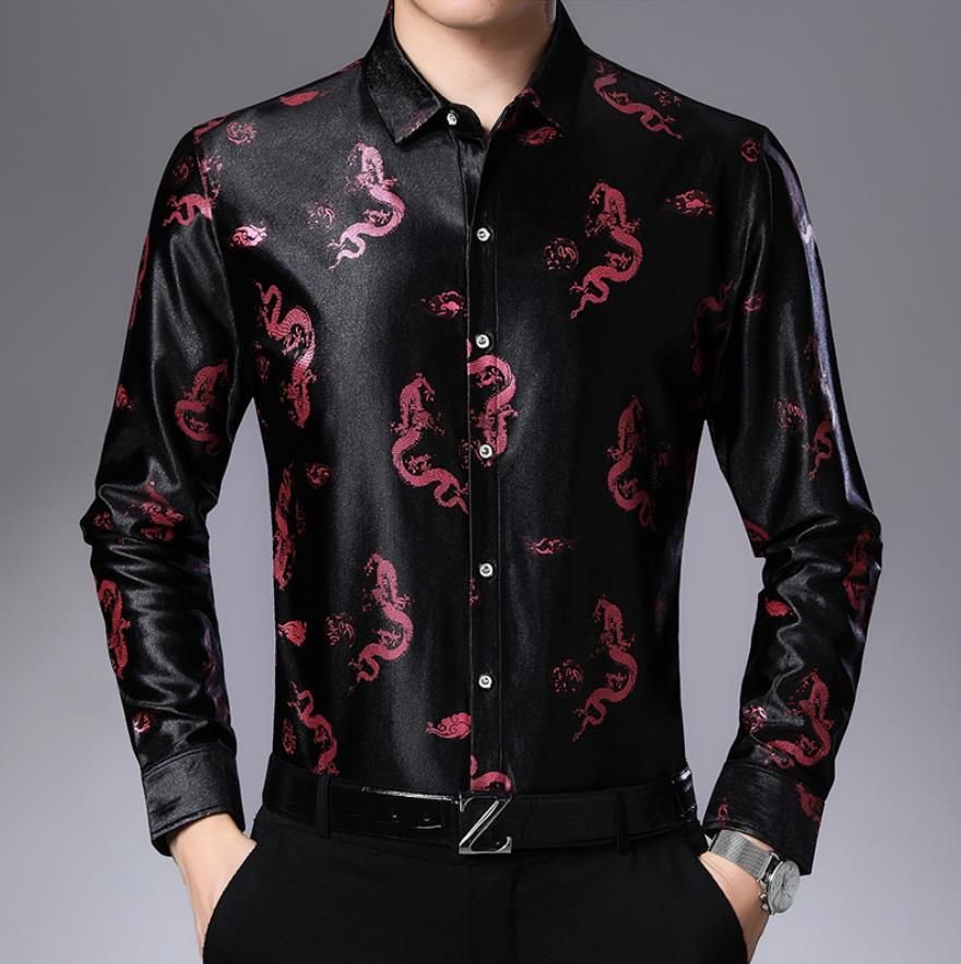 2020 Silk Shirt Mens Long Sleeve Shirts Spring Autumn Casual