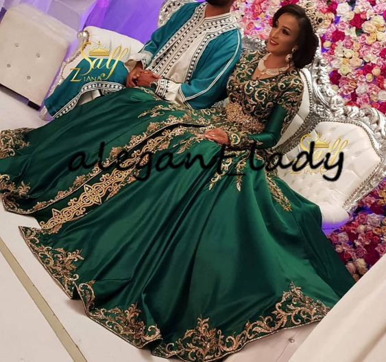 Emerald Green Moslim Avondjurken Met Lange Mouw Luxe Sparkly Gold Kant Detail Marokkaanse Princesses Romeo Plus Size Prom Jurk Van 186,09 | DHgate