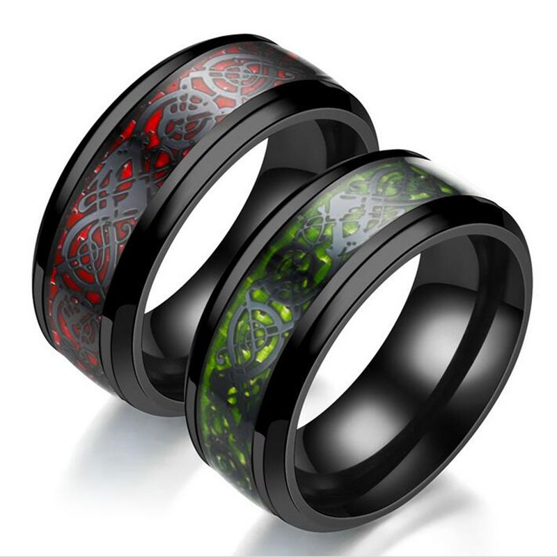 Anillo Negro De Acero Inoxidable Dragón Rojo Hombre Mujer De Anillo Negro De Acero Inoxidable Dragón Rojo Hombre Mujer De