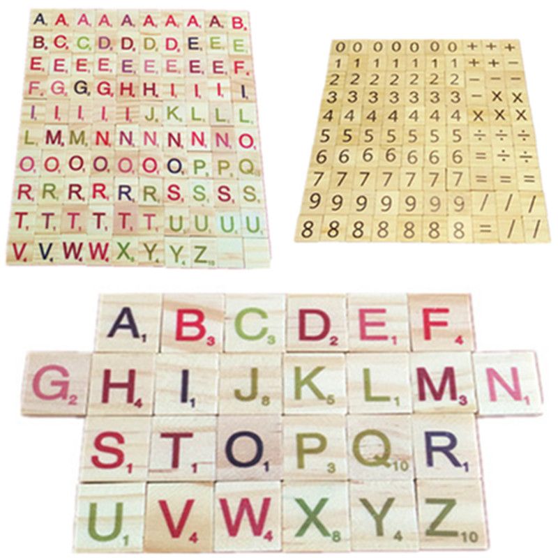 100pcs Wood Puzzle Tiles Letter Alphabet Scrabbles Number Diy English Words Modern Manufacture
