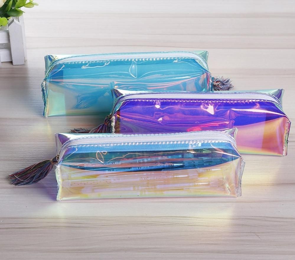 New Laser Clear PVC Pen Case Pencil Bags Pouch Tassel Cute Transparent