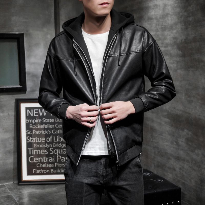 Compra Chaqueta De Cuero Con Capucha De Piel Para Hombre Con Capucha Para Hombre  Chaquetas De Invierno Negro Bomber Veste Moto Homme Casaca De Cuero Hombre  Cortas Barato | Entrega Rápida Y