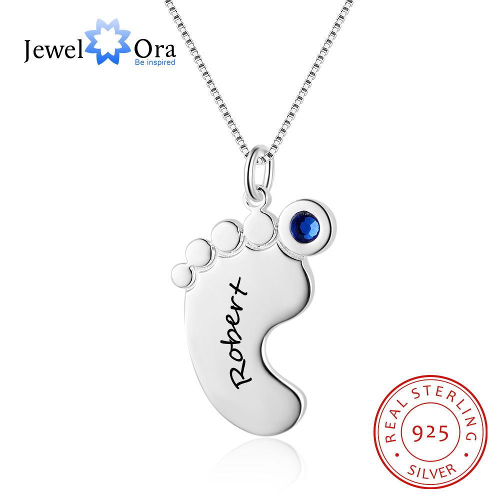 925 Sterling Silver Name Necklace Personalized Necklace Baby Feet Pendant Necklace