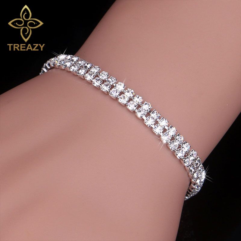 TREAZY Moda de Cristal Pulseras de Novia Para Las Mujeres de Color Plata Rhinestone Pulseras