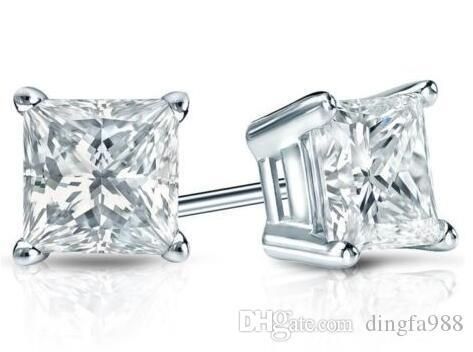 2019 14k White Gold 4 Prong Princess Cut Diamond Stud Earrings