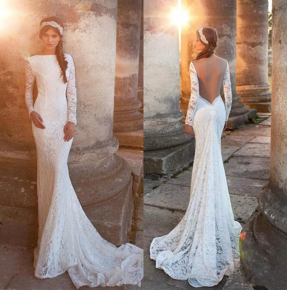 lace wedding dress with sleeves and open back