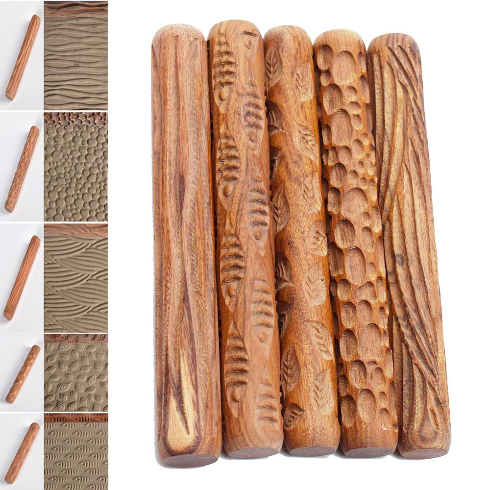 2021 Pottery Clay Tools Wood Texture Rolling Pin Embossing Stick Bubble Fish Leaf Wave Pattern Ceramic Clay Tools From Shuzhanonline 12 82 Dhgate Com