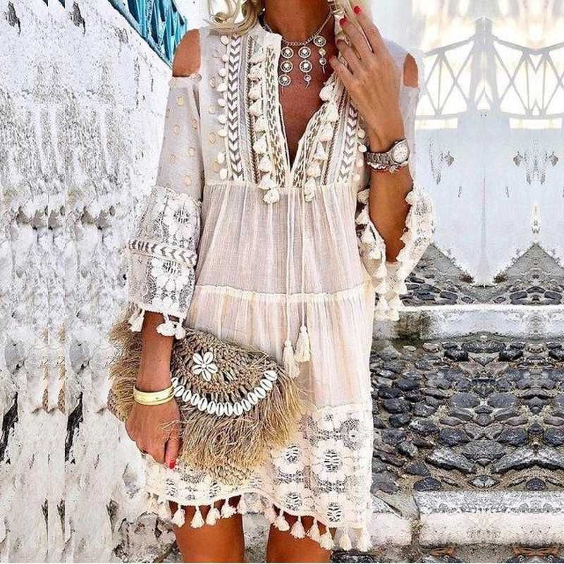 Verano mujeres del vestido de la de boho en V siete vestidos cortos