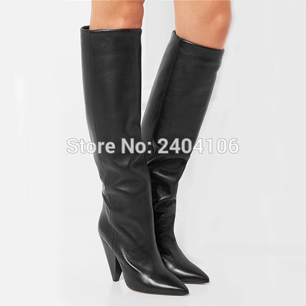 plain black leather knee high boots
