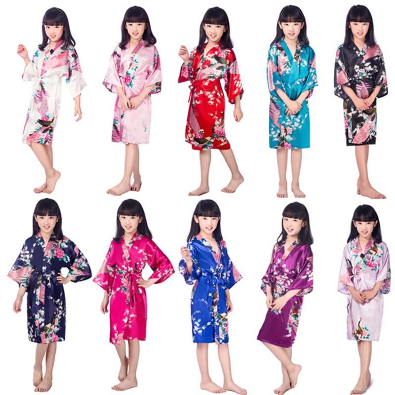 2021 Japanese Pajamas For Girls Kimono Traditonal Print Peacock Thin