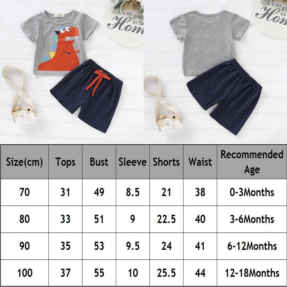 Toddler Child Baby Boys Girls Short Sleeve Cartoon Tops Shirt+Pants Outfits
