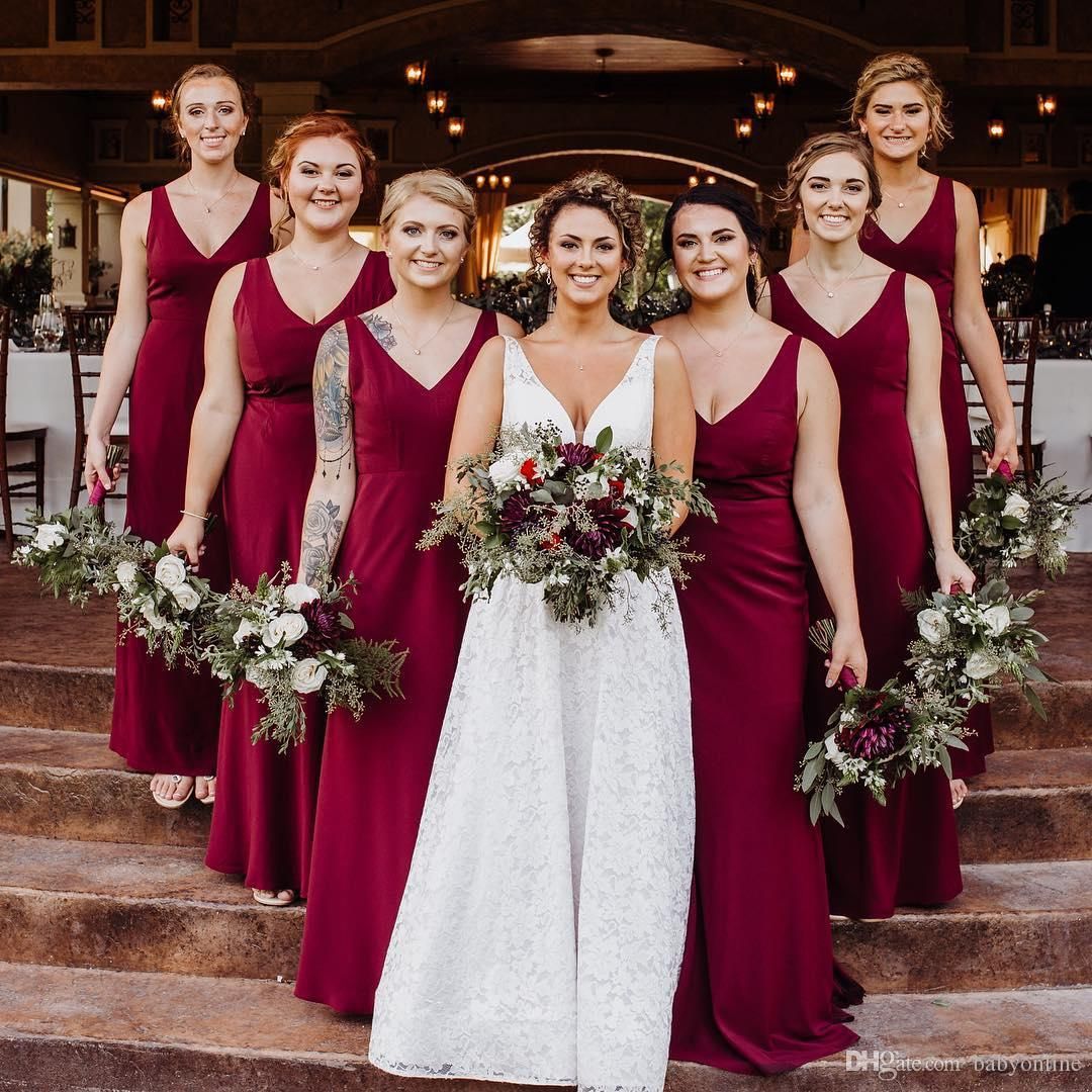 Dark Red Cheap Chiffon Mermaid Bridesmaid Dresses Long 2021 V Neck Wedding  Guest Party Maid Of Honor Dresses Robes De Demoiselle Dhonneur From  Weddingpalacedress, $73.09 | DHgate.Com