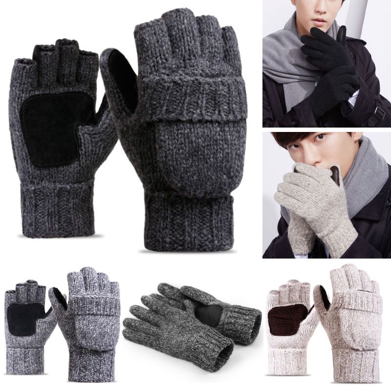 wool fingerless gloves for men