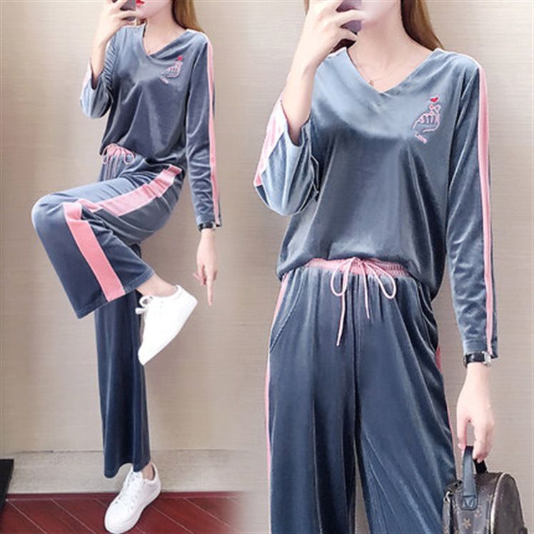 grey velvet tracksuit womens