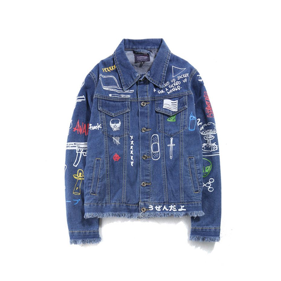 Dropshipping Mens Fashion Denim Jackets Hip Hop Graffiti Printed Denim  Jackets Spring Autumn Jeans Coat Streetwear For Male From Weikelai, $30.37