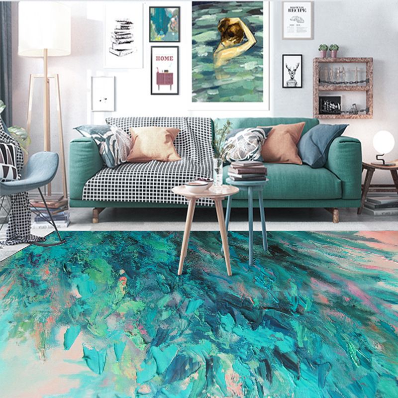 Colorful Oil Painting Carpet For Living Room Abstract Art Green