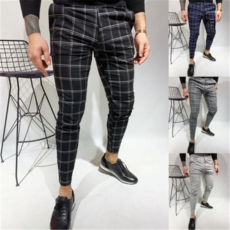 Best Quality Check Trouser Business Slim Fit Striped Trousers Male 