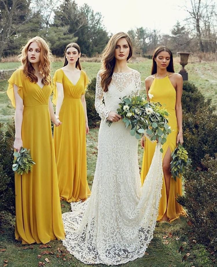Lemon Bridesmaid Dresses Beach V Neck Long Chiffon A Line Ruffles Sleeves Backless Maid Of Honor