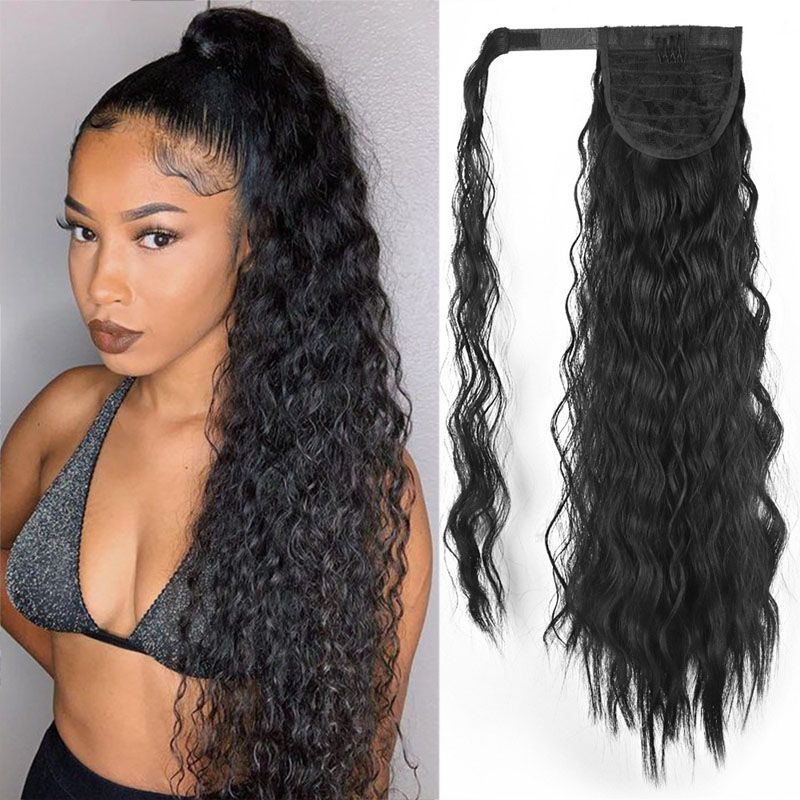 Long Curly Ponytail Hairpiece Human Hair Bundles Synthetic Wrap On Clip Hair Extensions Women Fake Hair Black Blonde Heat Resistant 070317 Long Curly Ponytail Hairpiece Human Hair Bundles Synthetic Wrap On Clip Hair Extensions Women Fake Hair Black Blonde Heat Resistant 070317