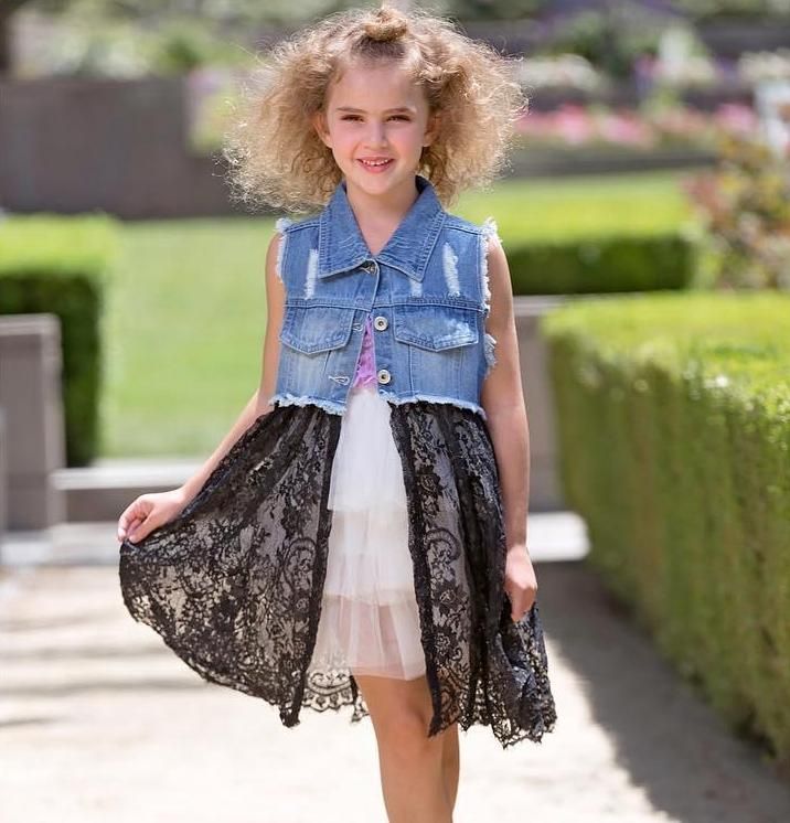 girls denim and lace dress