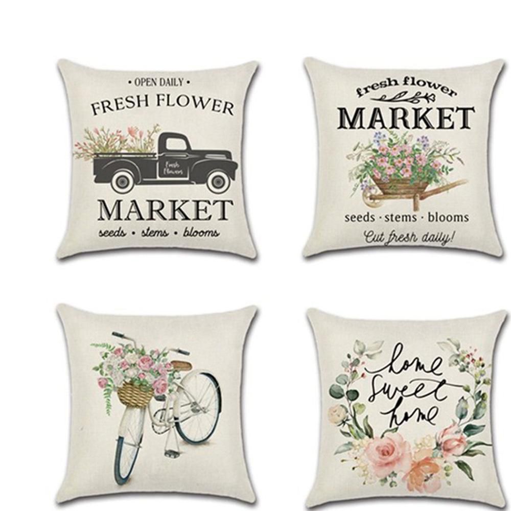 Special For New Spring Pillow Cover Flower Bicycle Truck Farm