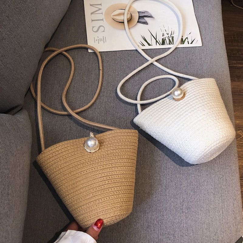 Pearl Design Small Straw Bags For Women 2019 Summer Shoulder Messenger Bag Ladies Beach Bag ...